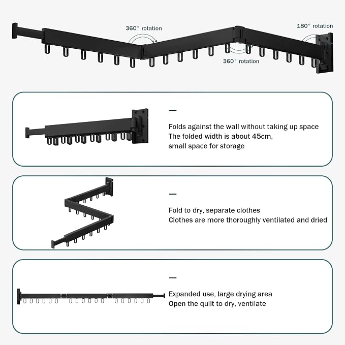 Clothes Drying Rack, Laundry Drying Rack, Clothes Rack Wall Mount, Wall Mounted