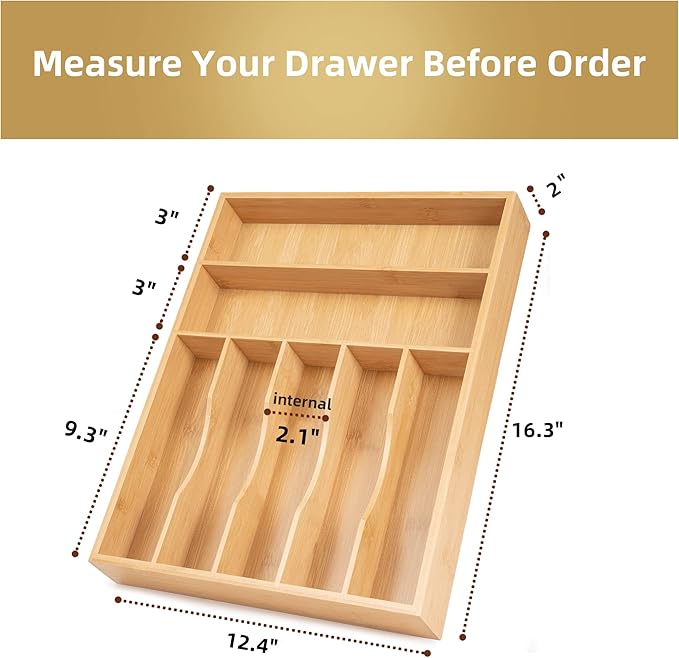 Silverware Organizer Kitchen Drawer Organizer Utensil Organizer Bamboo - Image 2