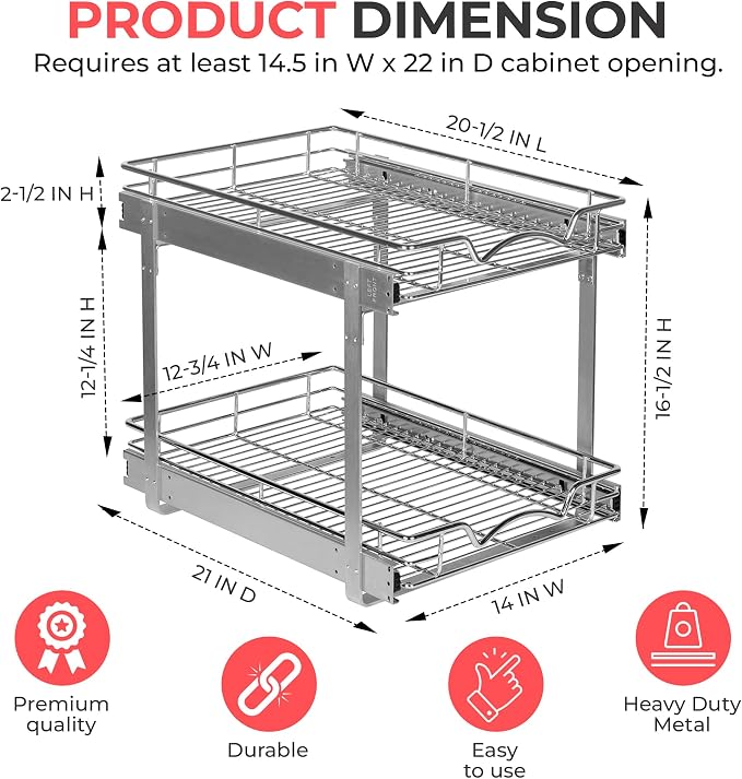 HOLDN’ STORAGE Two Tier Pull Out Cabinet Organizer, Individual Sliding Drawers - Image 2