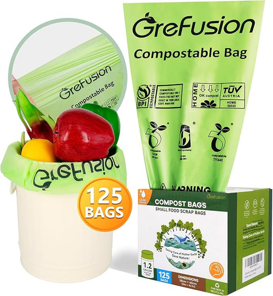 GreFusion Compostable Bags for Kitchen Compost Bin, 1.2 Gallon, Certified by by GreFusion