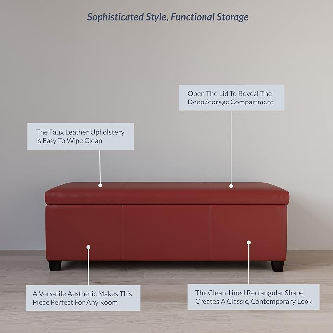 BELLEZE Storage Faux Leather Ottoman, 47 Inch Bench Bedroom Bench - Image 4