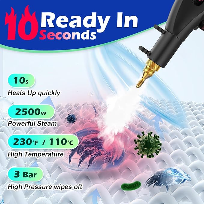 Handheld Steam Cleaner, 2500W High Temperature High Pressure Steam Cleaner - Image 3