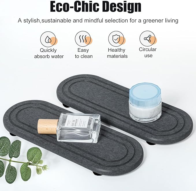 2PCS Water Absorbing Stone Tray, Fast Drying Diatomite Stone Sink Tray - Image 5