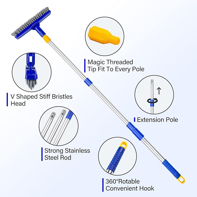 ITTAR Grout Brush with Long Adjustable Handle, Swivel Scrub Brush, V-Shape - Image 4