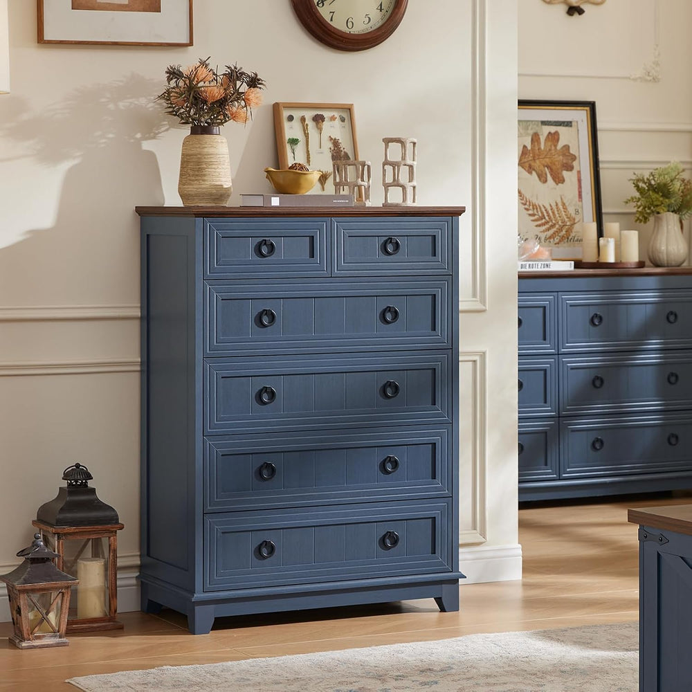 Joaxswe Farmhouse 6 Drawer Dresser for Bedroom Set of 2, 41" Tall Small ...