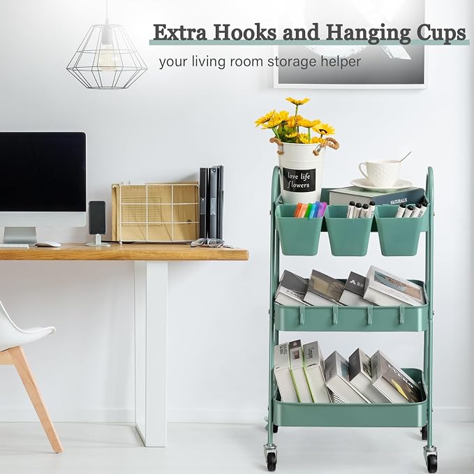 danpinera 3-Tier Rolling Cart, Metal Rolling Storage Cart - Image 7