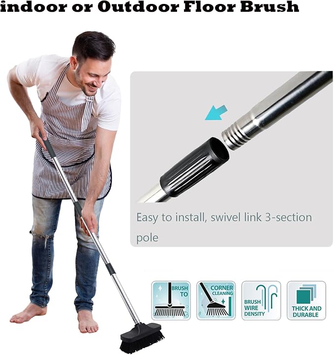 Push Broom Brush Stiff Bristles Floor Cleaning Brush Multi-Purpose Scrubber - Image 2