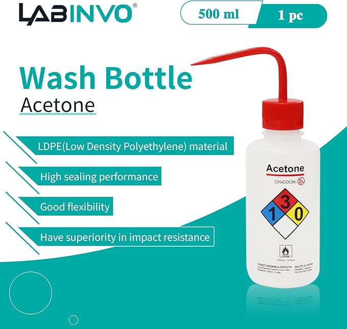 Acetone Wash Bottle, Narrow Mouth, Self-Venting Safety Wash Bottle, LDPE - Image 2