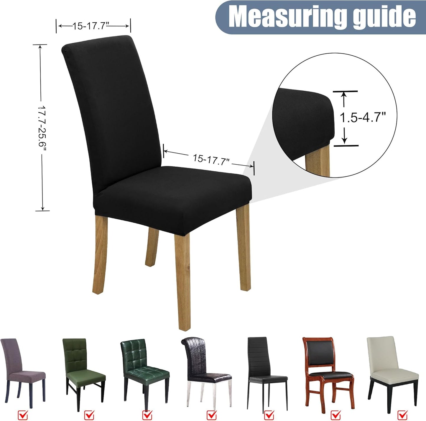 BIETYONE Stretch Dining Chair Covers Set of 6, Soft Removable Washable Kitchen Parsons Chair Slipcovers, High Elastic Seat Protector for Home Hotel Banquet