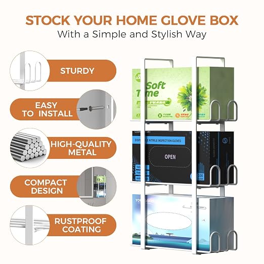 Glove Holder Dispenser for Wall Mount, Wall-Mounted Rubber Box Holder, Tissue - Image 5