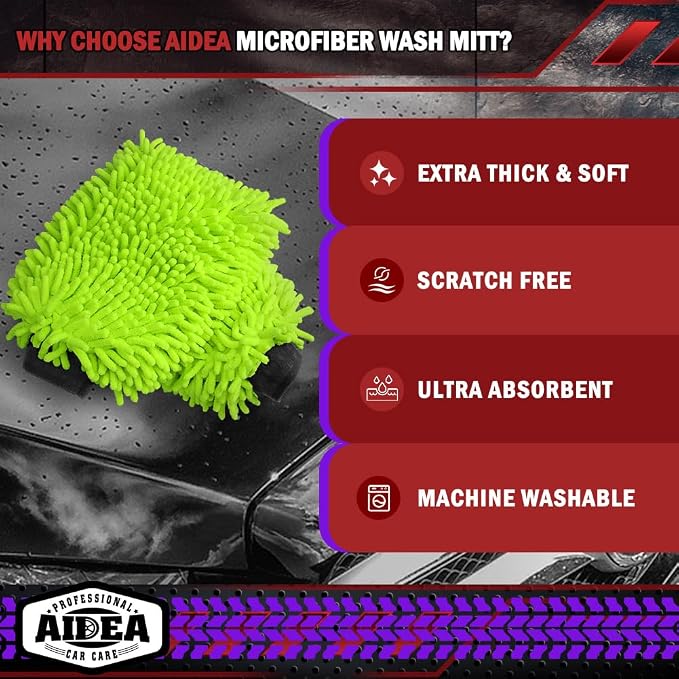 AIDEA Car Wash Mitt Microfiber, 1PK-Scratch-Free& Lint-Free, Premium Chenille - Image 3