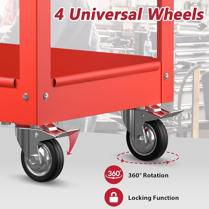 3 Tier Rolling Tool Cart on Wheels, Heavy Duty Service Cart Industrial Utility - Image 3
