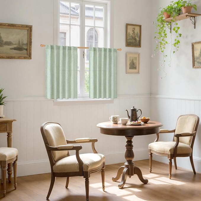 YoungsTex Sage Green Linen Cafe Curtains 36 Inch Length, Short Drapes Light - Image 2