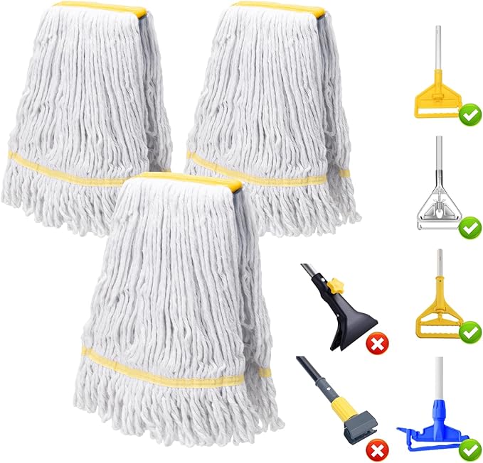 KeFanta 3 Pack Heavy Duty Commercial Mop Head Replacement, Wet Industrial by KeFanta
