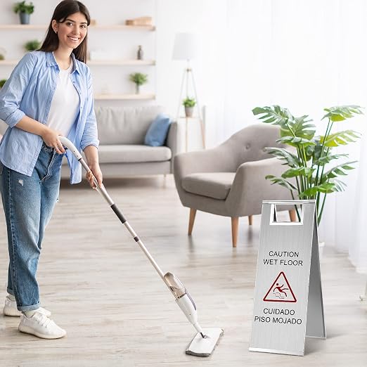 Kigley 2 Pcs Wet Floor Sign, 24 Inch Stainless Steel Caution Wet Floor Sign - Image 7