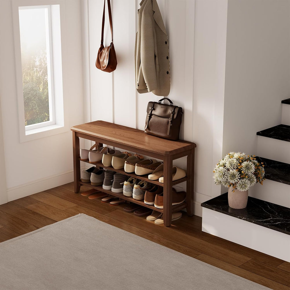 AQIMUELE Wood Shoe Rack Bench, 2 Tier Shoe Rack for Front Door Entrance