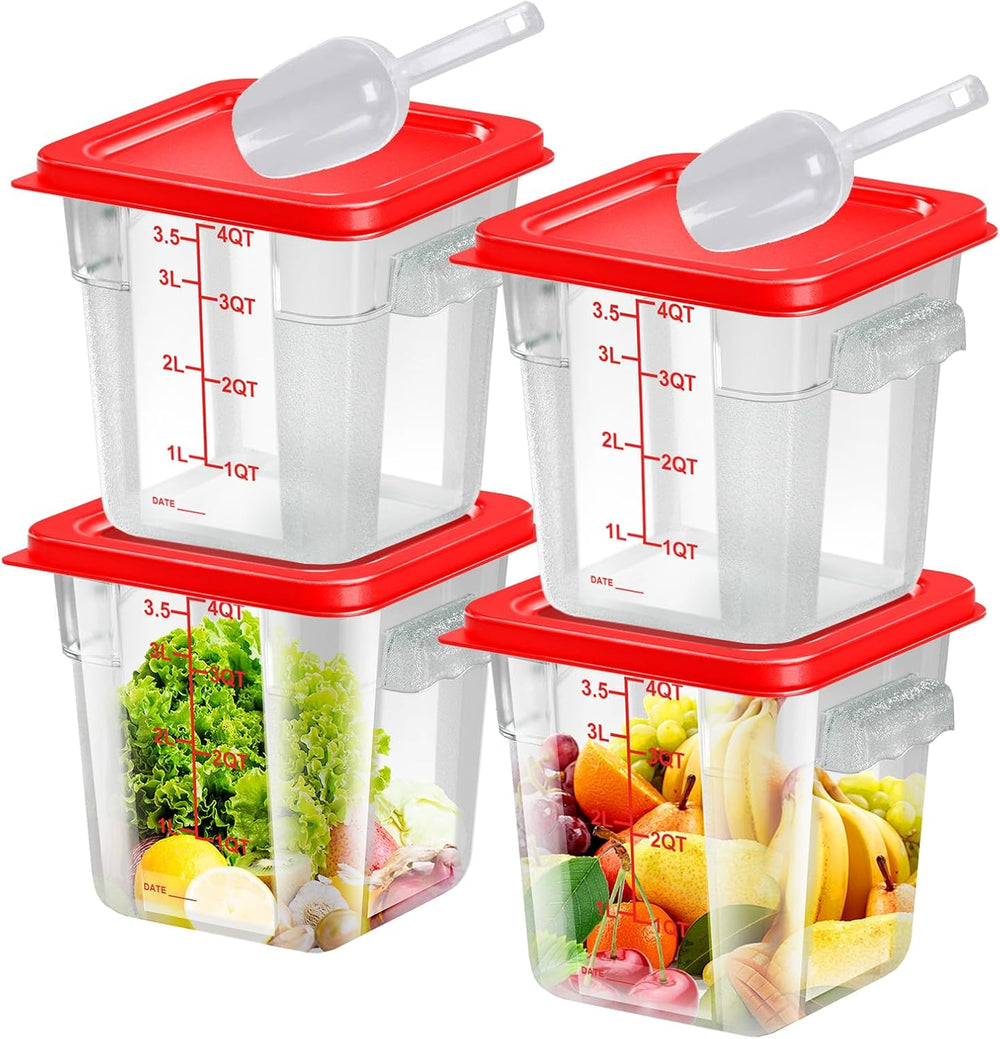 4 pcs 4qt Food Storage Containers with Lid, Square Clear Commercial Food Stor...