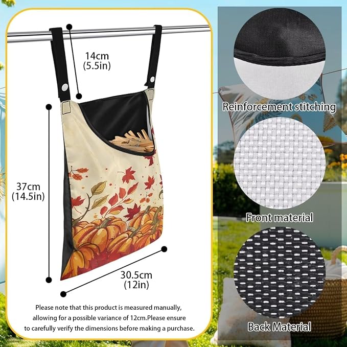 Maple Leaf Clothespin Bag Thanksgiving Pumpkin Hanging Storage Organizer - Image 6