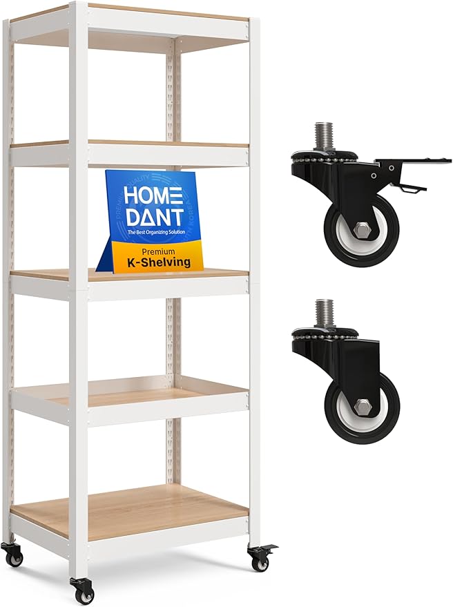HOMEDANT House White 5-Tier Metal Rolling Cart Shelf Rack Casters Heavy Duty by TheBestOrganizingSolution