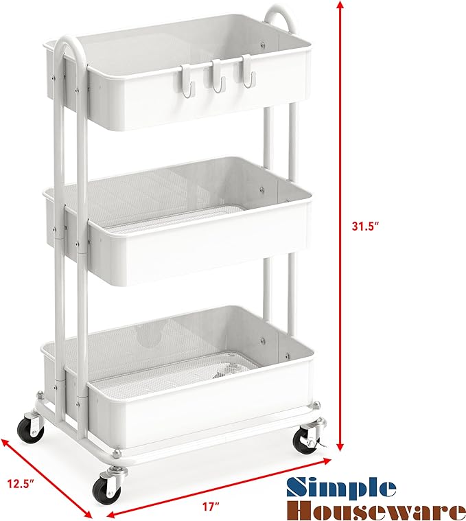 Simple Houseware 3-Tier Heavy Duty Metal Utility Rolling Cart - Image 2