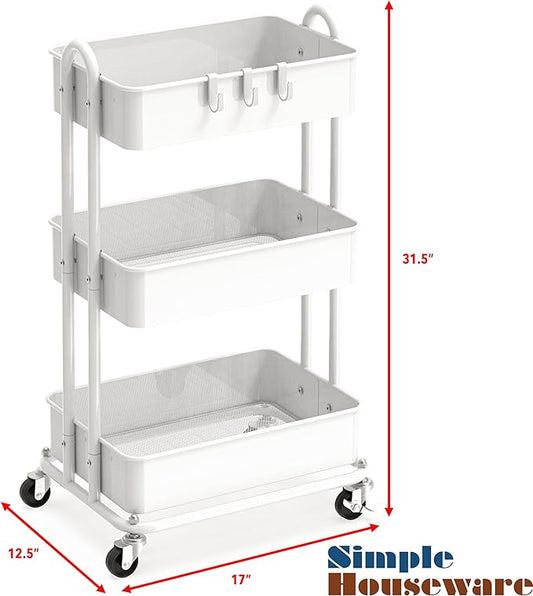 Simple Houseware 3-Tier Heavy Duty Metal Utility Rolling Cart - Image 2