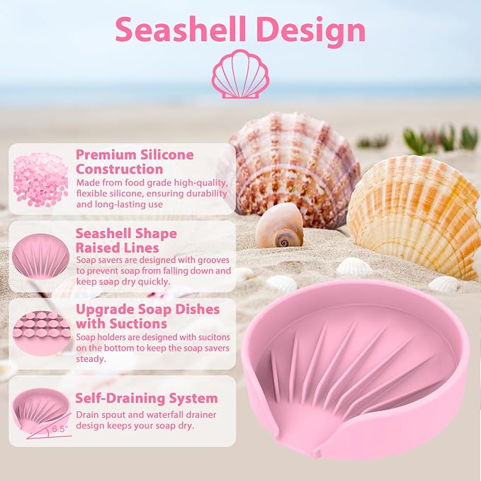 Self Draining Soap Dish, Silicone Suction Cup Soap Holder Tray Savers Container - Image 5