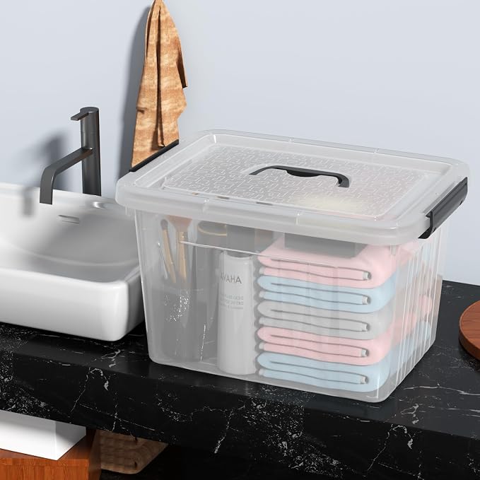 4 Packs 20 L Clear Plastic Storage Bins, Stackable Organizer Containers - Image 4