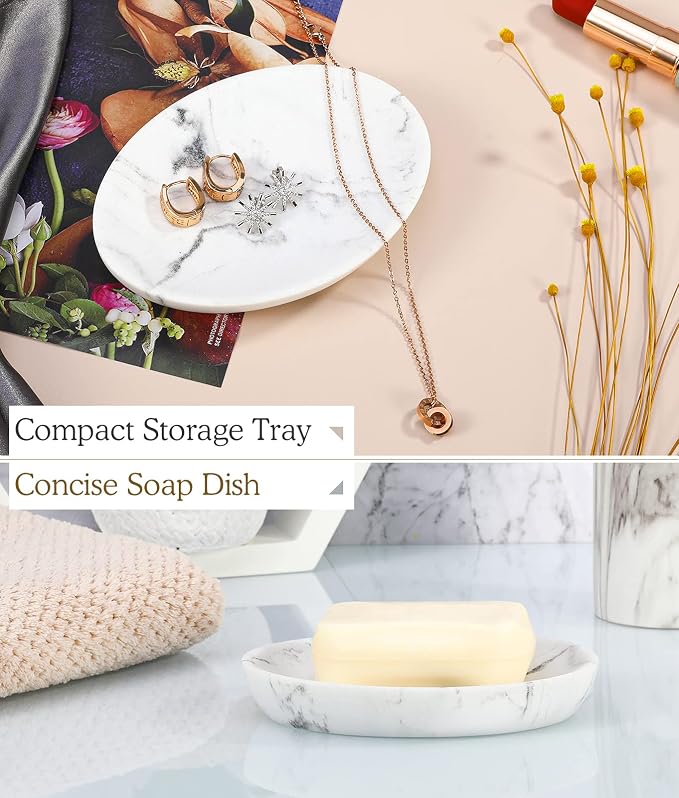 Luxspire Soap Dish, Resin Soap Tray Soap Holder Container Box, Marble Pattern - Image 3
