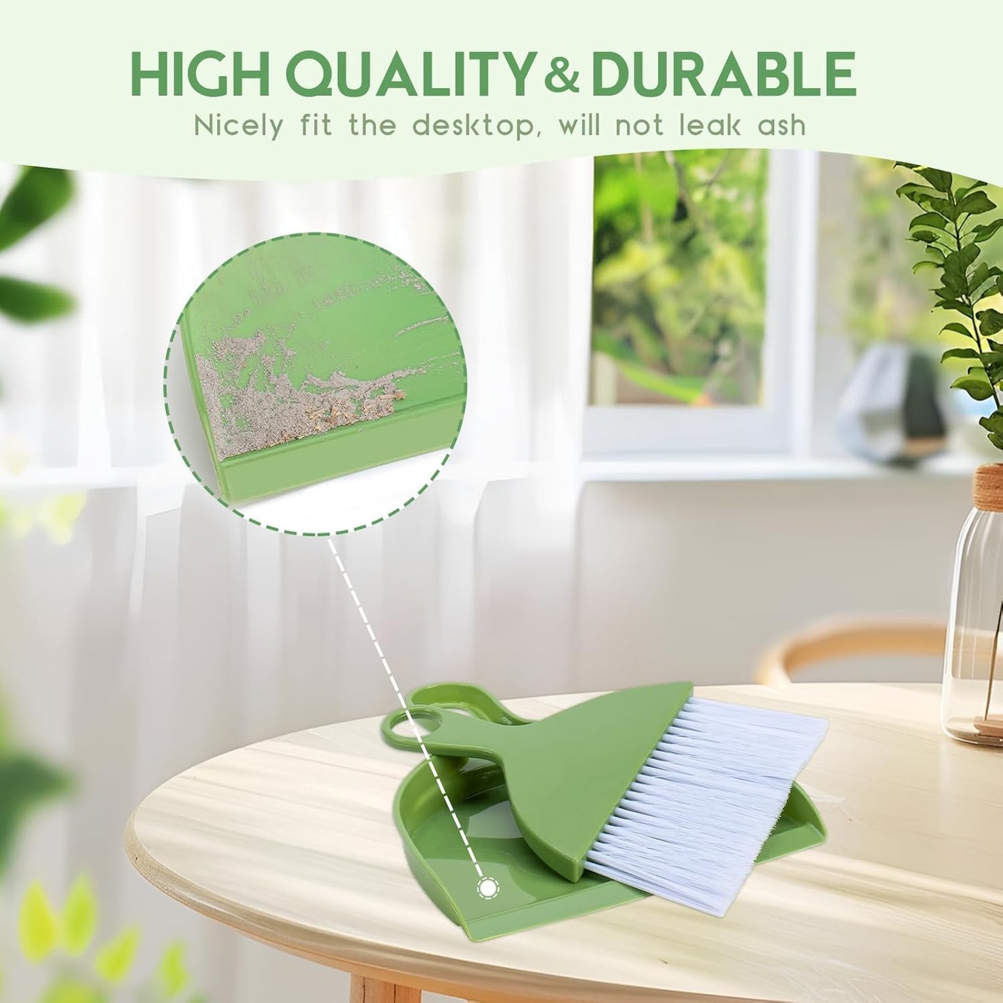 THINKLEARN 2PCS Small Broom and Dustpan Set, Mini Dust Pan and Brush, Hand Whisk for Pets, Kids, Desk, Home, Camping, Green Cleaning Supplies