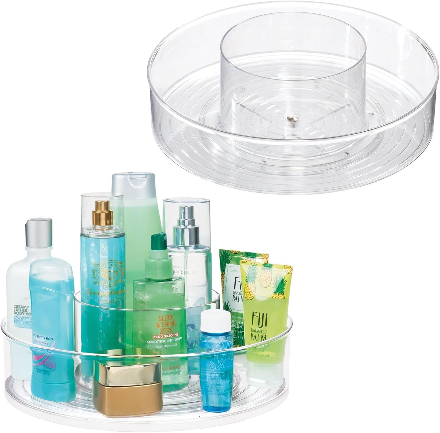 iDesign 12-inch Divided Lazy Susan - Set of 2 - Clear | for Bathroom Storage