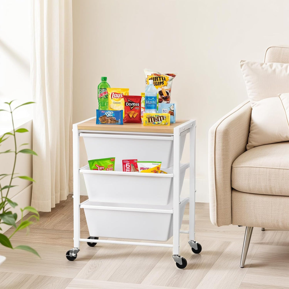 Rolling Cart with 3 Drawers, Plastic Drawer Storage Carts with Lockable Wheel...