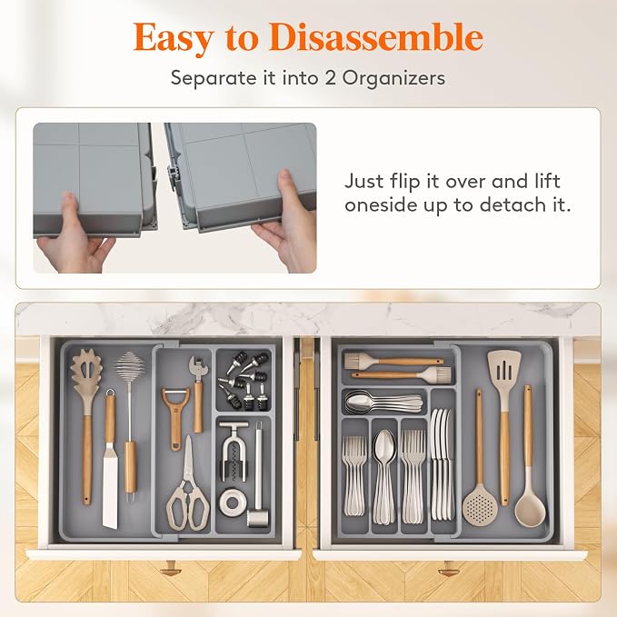 Lifewit Large Silverware Drawer Organizer, Plastic Cooking Utensil Tray - Image 5