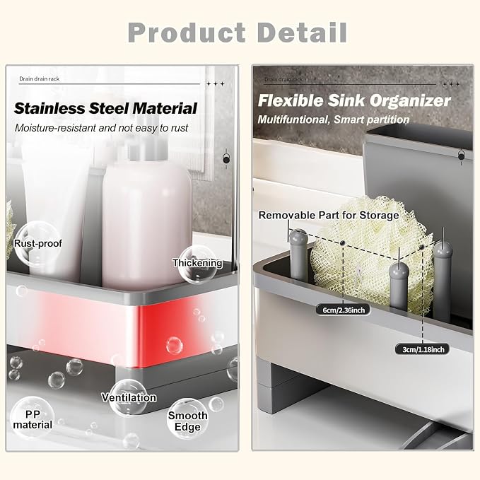 Sponge Holder for Kitchen Sink, Sink Caddy Organizer - Image 6
