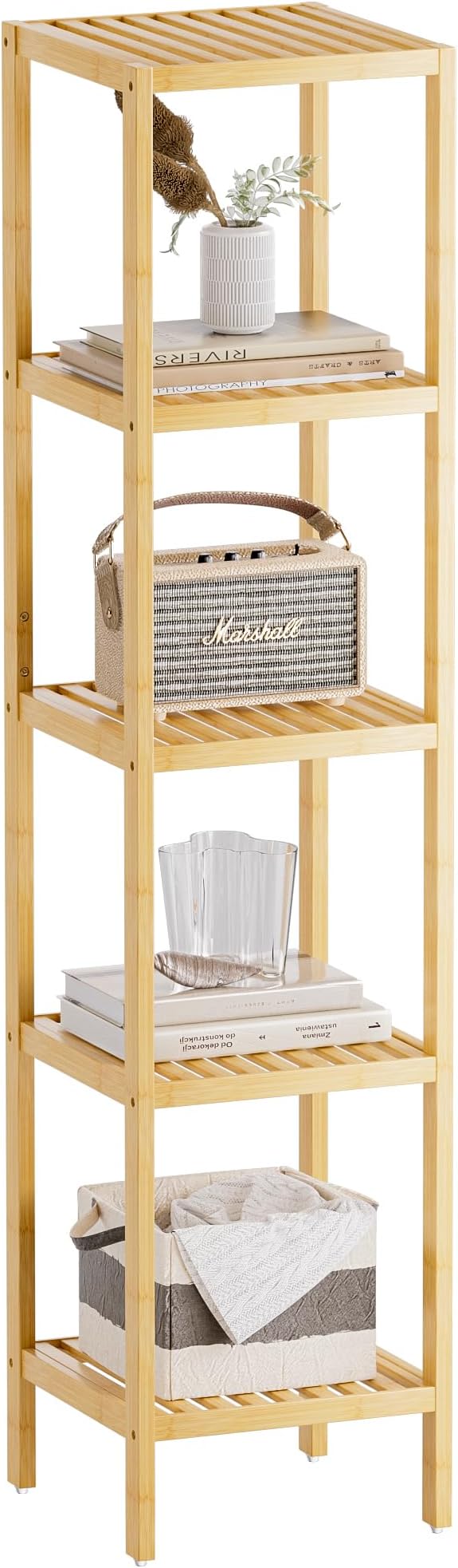 SMIBUY Bathroom Storage Shelf, 5-Tier Bamboo Rack Organizer by SMIBUY