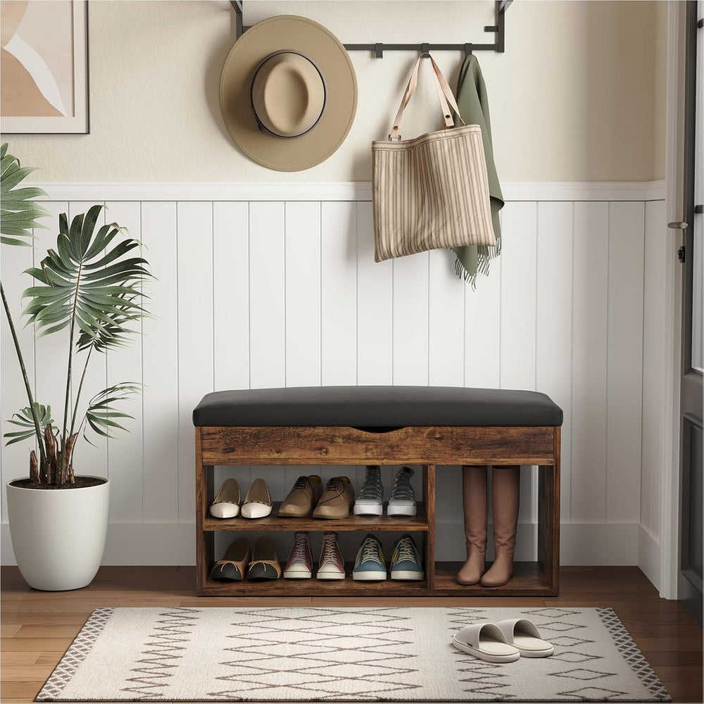 Apicizon 31 Inches Storage Bench with Padded Cushion, Shoe Bench with Storage...