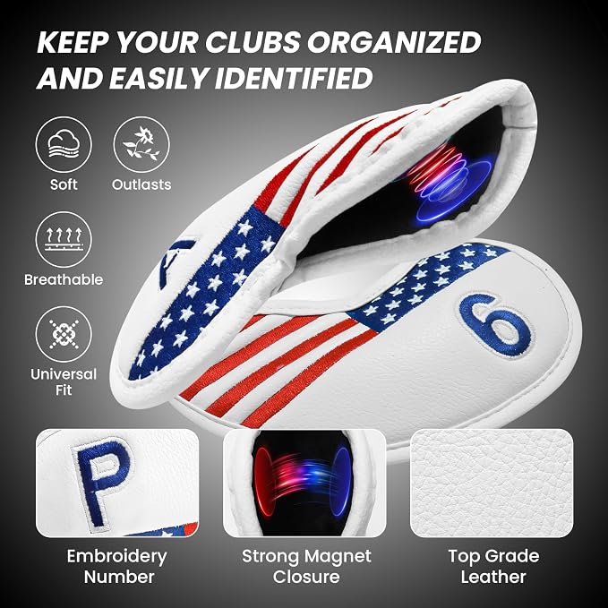 FINGER TEN Golf Club Covers for Irons Magnetic Value 11 Pack, Synthetic Leather - Image 3