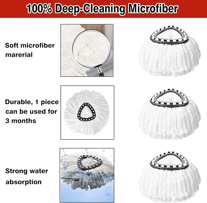 12 Pack Spin Mop Replacement Heads, 100% Microfiber Spin Mop Refill - Image 4