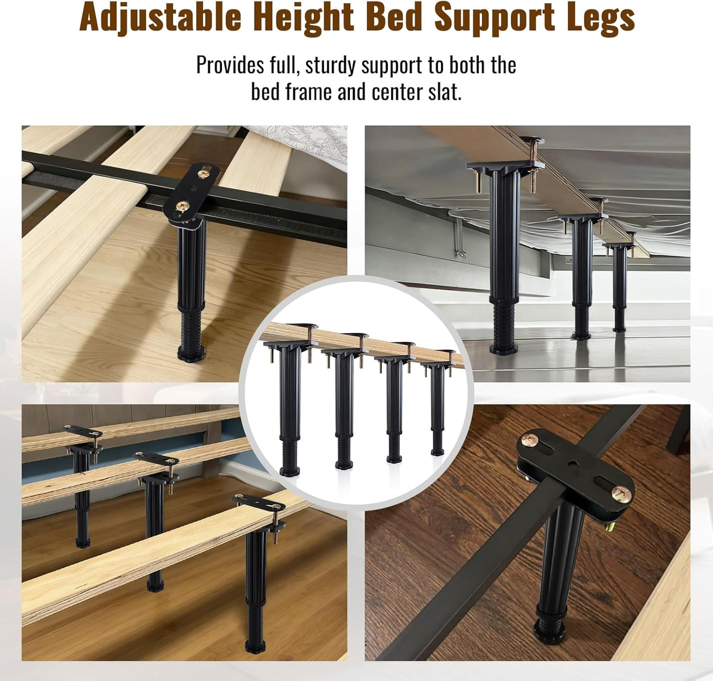 YHK 4PCS Adjustable Height Bed Support Legs 7.8-13.0inch, Heavy Duty Bed Frame Support Legs for Bed Slat and Frame, Plastic Bed Frame Support Replacement Bed Support Reinforcement Parts