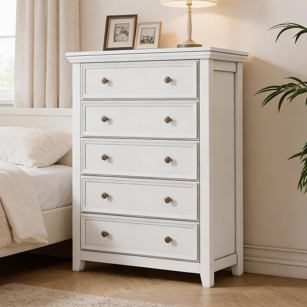 BLANKSPACE White Dresser, 5 Chest Drawer Dresser for Bedroom, Large Capacity ...