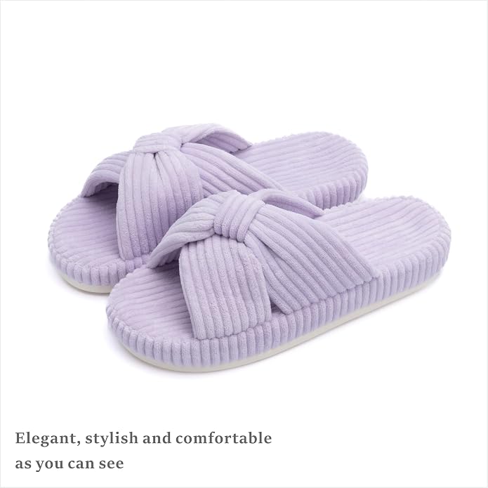 Chantomoo Slippers for Women Memory Foam House Bedroom Corduroy Bow Crossbands - Image 5