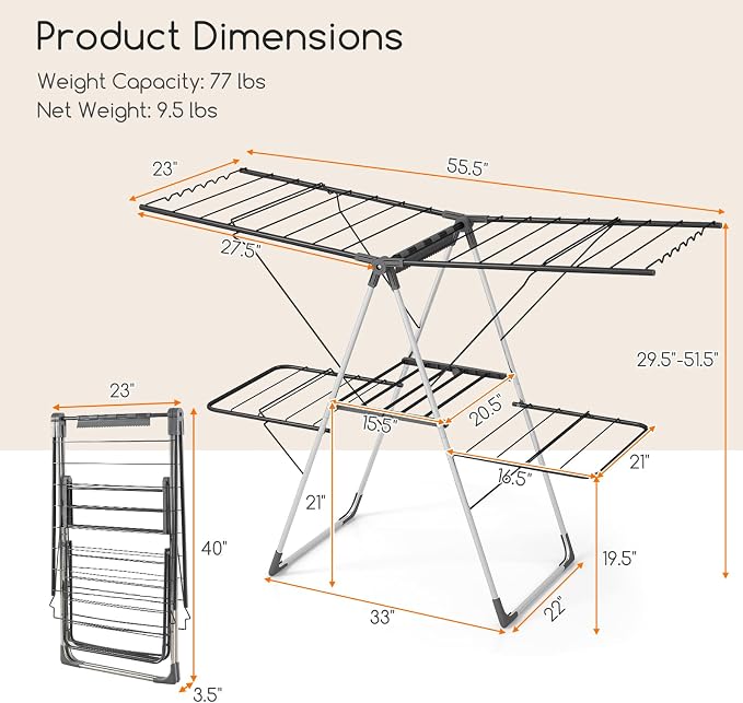 Giantex Clothes Drying Rack, Foldable Laundry Drying Rack - Image 9