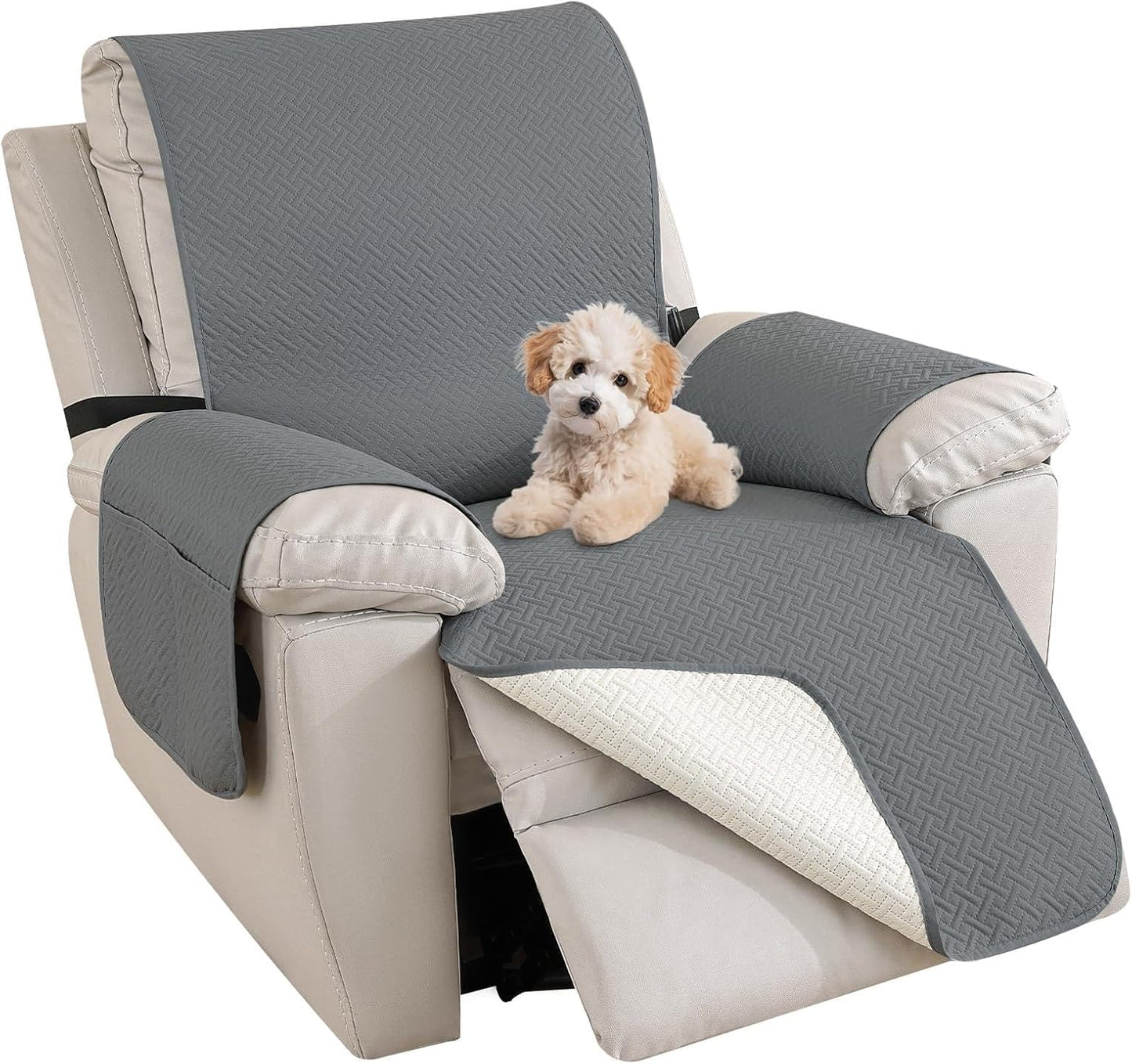 Recliner Chair Covers, 100% Waterproof Non-Slip Chair Cover Dog Furniture Protector Recliner Covers Washable Slipcover with Pocket, Elastic Straps for Pets, Dogs,23.6",Dark Gray