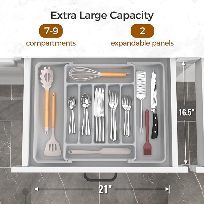 Extra Large Expandable Silverware Organizer, BPA-Free Food-Safe Cutlery - Image 2