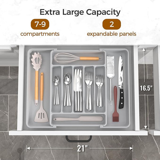 Extra Large Expandable Silverware Organizer, BPA-Free Food-Safe Cutlery - Image 2