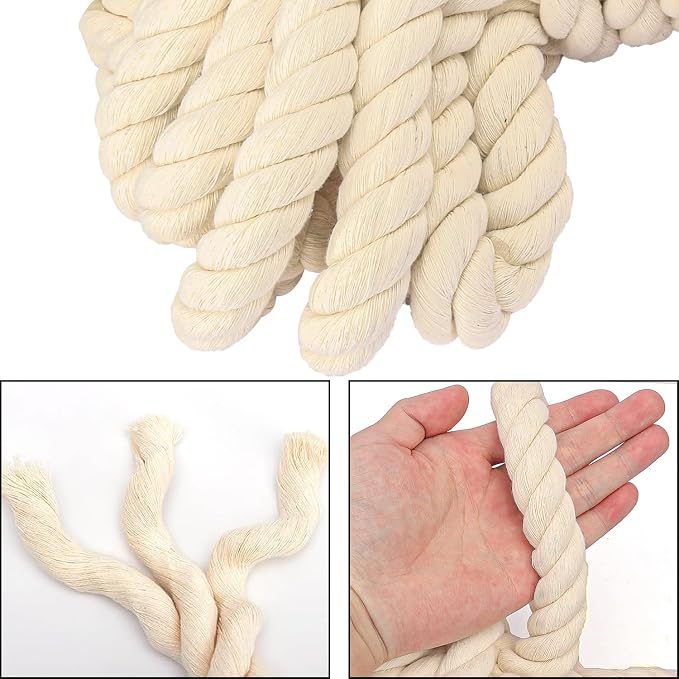 20mm Diameter Natural Twisted Cotton Rope, 49 Feet Length Premium Adult - Image 3