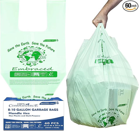 8-10 Gallon Compostable Trash Bags, Sturdy & Biodegradable, ASTM D6400 by BEIDOU-PAC