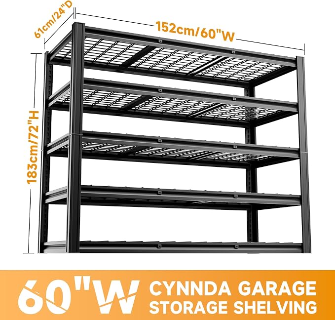 5-Tier 60”W x 24”D x 72”H Garage Shelving Storage Shelves 3000LBS Heavy Duty - Image 3