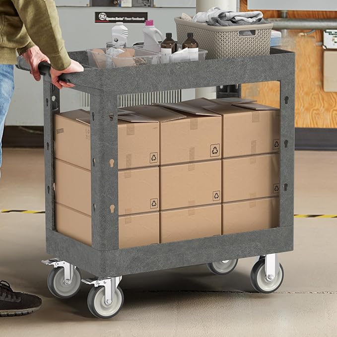 Large Garage Plastic Utility Cart, Heavy Duty 2 Shelf Tool Cart Service Cart - Image 7