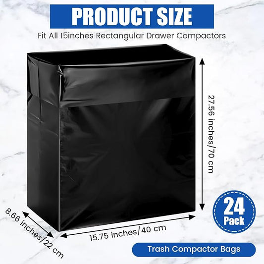 24 Pcak Trash Compactor Bags for 15" Wide Models Black Heavy Duty Garbage - Image 2