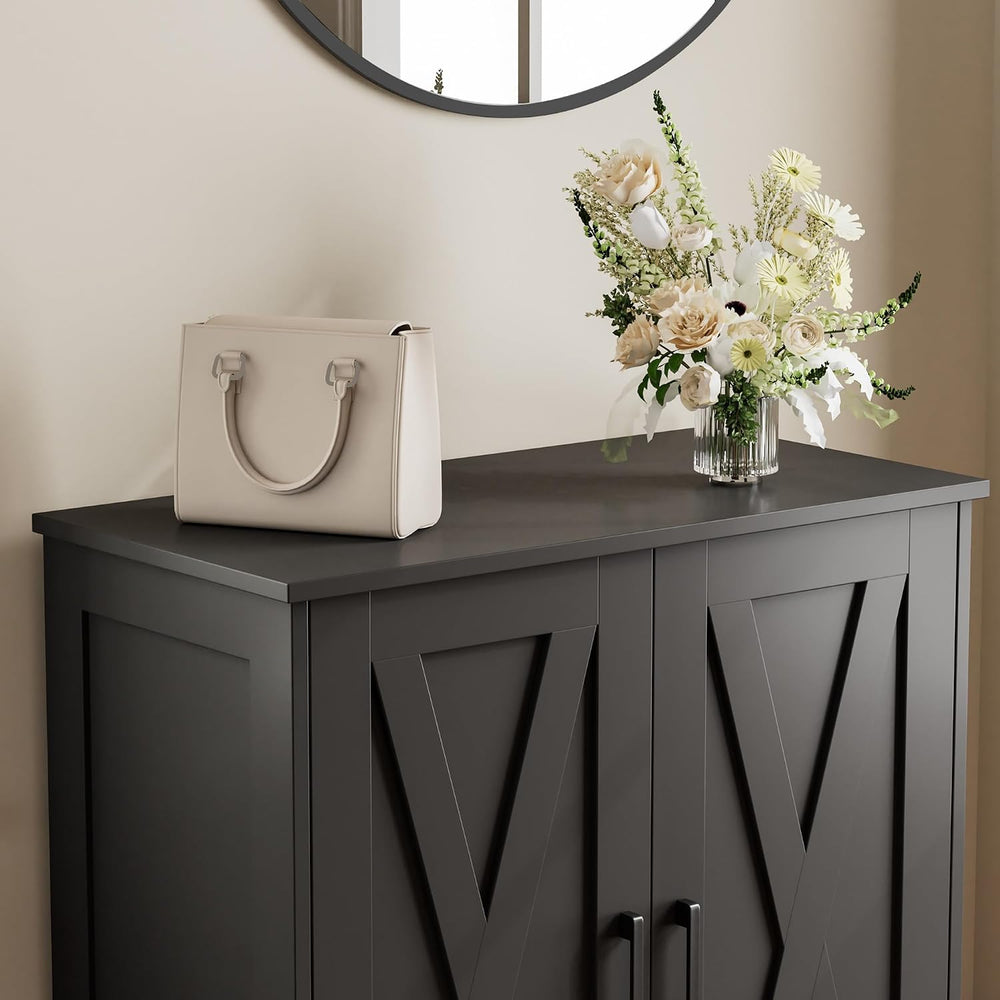 Homleke Farmhouse Shoe Cabinet with 2 Barn Doors & Wood Legs